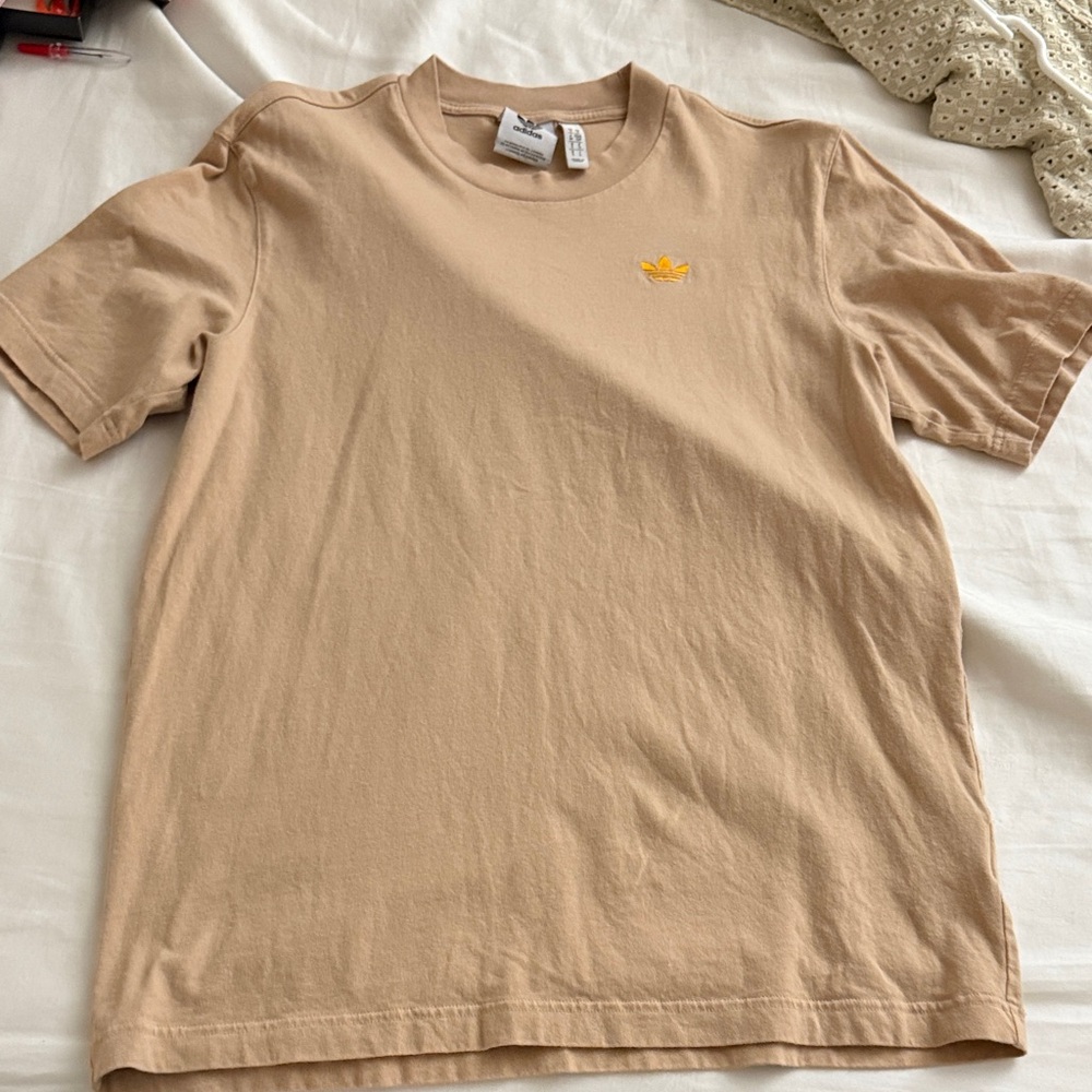Adidas Beige Tee with Yellow Emblem